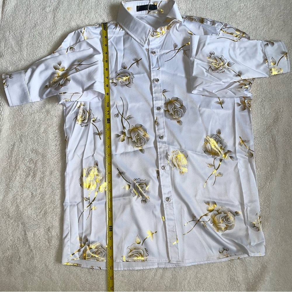 ZEROYAA Men's Floral Slim Fit Long Sleeve new white tags Size L - Picture 10 of 10